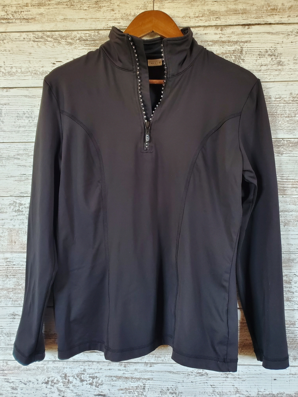 NILS Ribin 1/4 Zip Ski Base Layer Top Rhinestone Accent Black